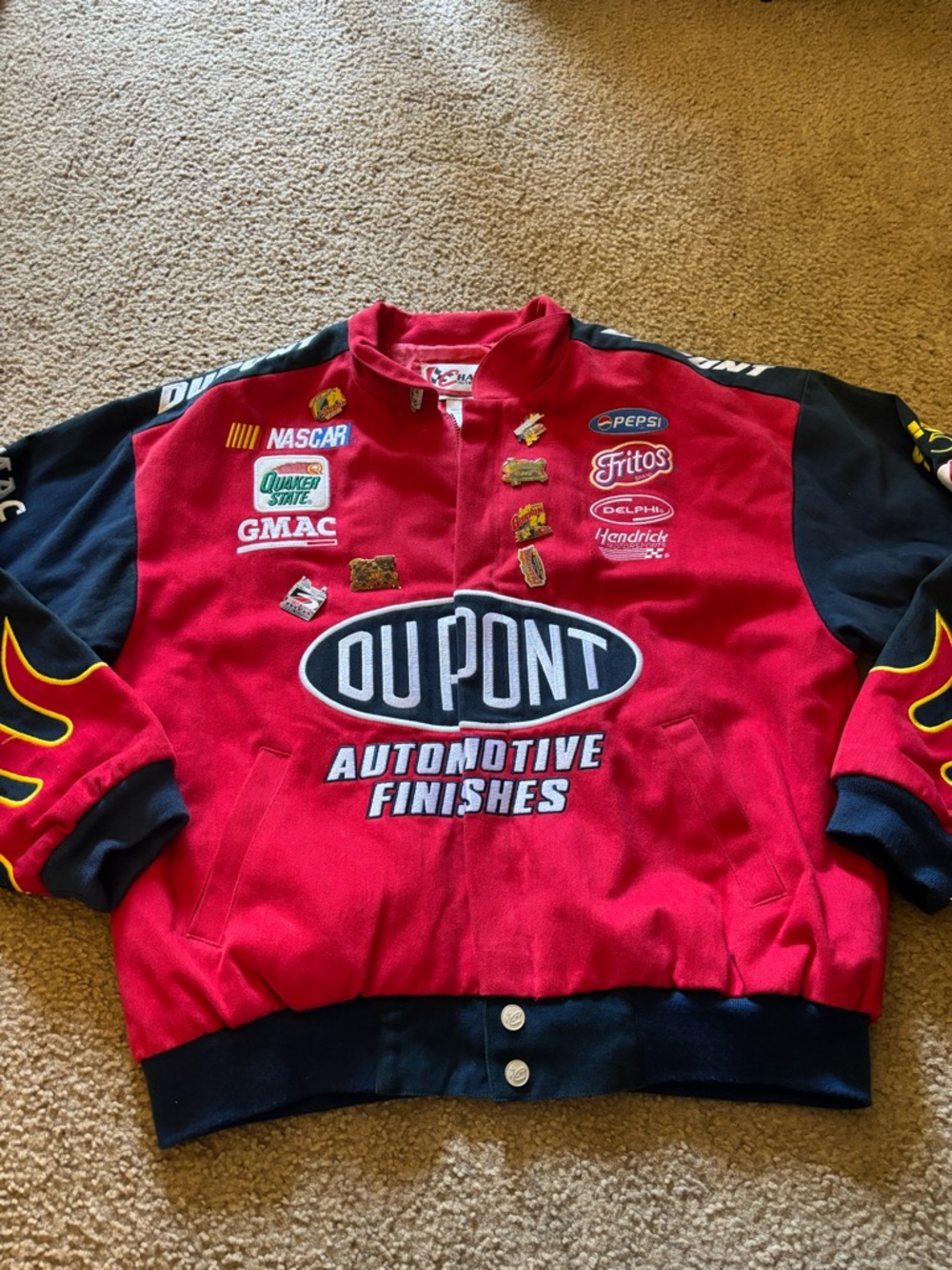 NASCAR Chase Authentics Dupont Champion Jeff Gordon Flames W/ Pins Jacket Sz M